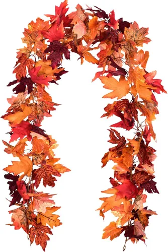 Miniatura 10 de Lvydec - Guirnalda de hojas de arce de otoño, 2 unidades,tiras de 6 pies de follaje otoñal artificial, colorida decoración de otoño para hogar, boda