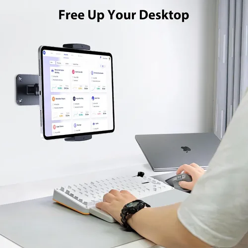 Miniatura 4 de CreaDream Soporte de pared para iPad, brazo de soporte ajustable y extensible de aluminio, compatible con tabletas de 4.7 a 13 pulgadas, teléfonos