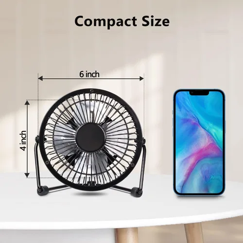 Miniatura 2 de Zuvas Ventilador de escritorio, silencioso y pequeño, ventilador USB de rotación de 360°, ventilador de mesa portátil de 2 velocidades, mini Negro