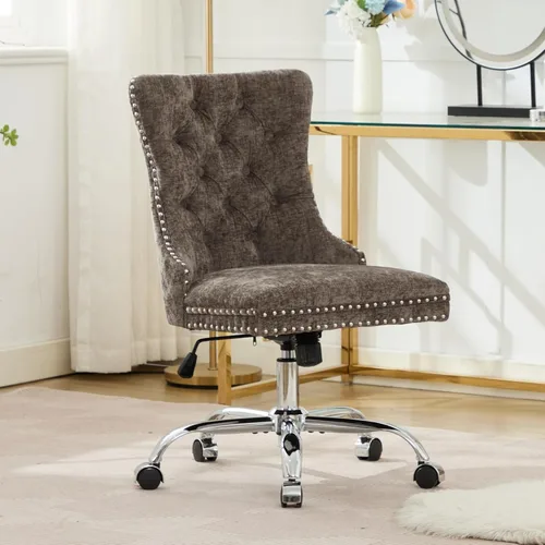 Miniatura 11 de Silla de escritorio, moderna silla de oficina en casa tapizada de terciopelo, sillas de escritorio giratorias de 360° sin brazos, sillas ergonómicas