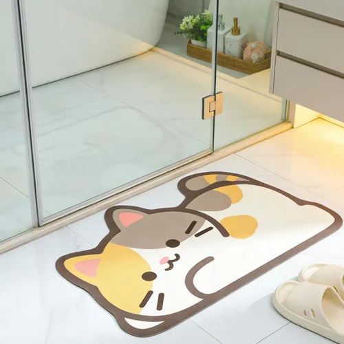Miniatura 11 de Alfombra de baño con diseño de animales bonitos, antideslizante, súper absorbente, ultra fina, para ducha, bañera y fregadero, tapete de baño de Oso