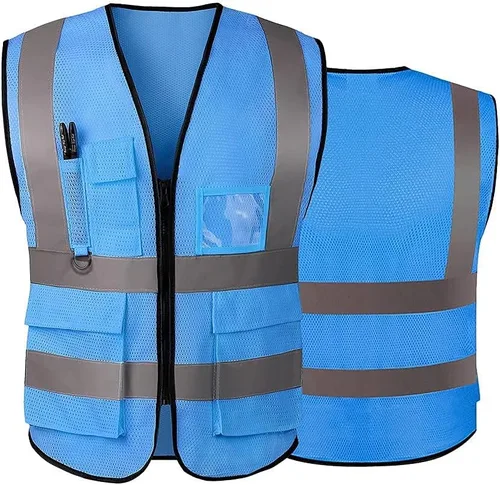 Miniatura 7 de Chaleco de seguridad reflectante de alta visibilidad para hombres y mujeres con bolsillos y cremallera frontal cumple con los estándares ANSI/ISEA