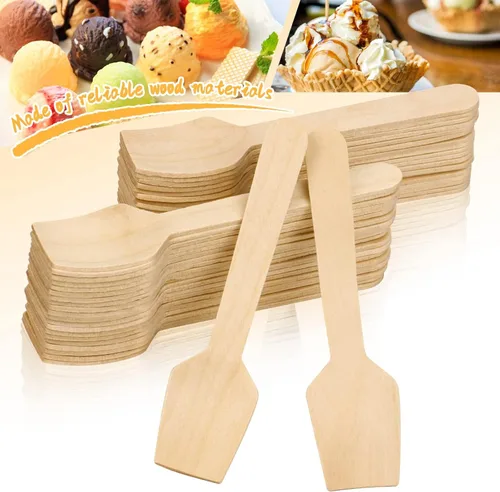 Miniatura 3 de Cucharas desechables mini de madera, cucharas de degustación, cuchara de helado, cucharas de muestreo (300, 9.53 cm)