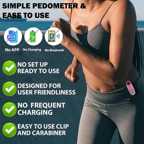 Miniatura 6 de 3D Pedometer for Walking with Removable Clip and Carabiner Simple Step Counter for Walking Accurate Clip On Step Tracker for Men Women Kids Rosa