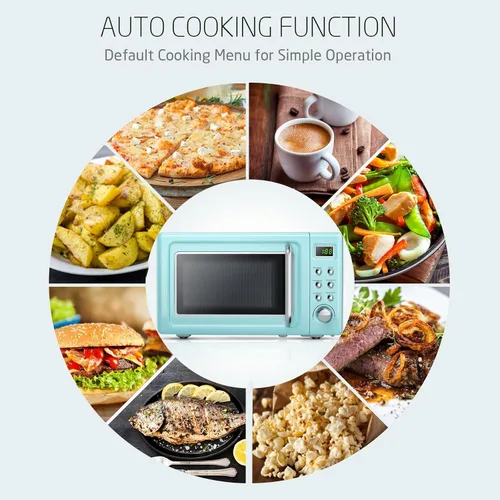Miniatura 5 de Horno de microondas retro para encimera SIMOE, microondas pequeño de 0.7 pies cúbicos con función de descongelamiento, 5 niveles de potencia, 8