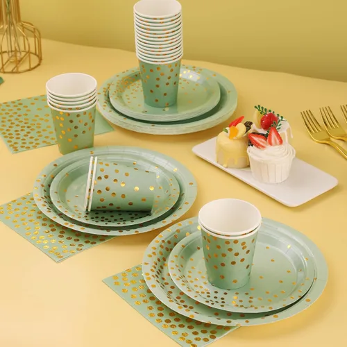Miniatura 6 de 175 platos y servilletas de color verde salvia, suministros para fiestas, platos de papel verde salvia para 25 invitados, juegos de platos Verde