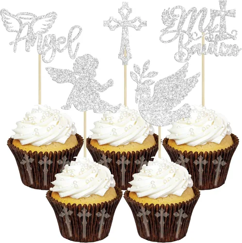 Miniatura 9 de Gyufise Decoración para pastel de primera comunión para bautismo cristiano, decoración religiosa de Dios bendiga Baby Shower para niños, decoración