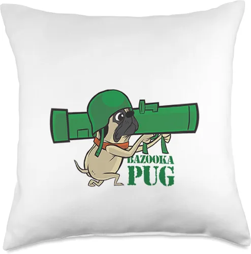 Bazooka Pug Dog Weapon - Almohada de regalo militar para hombres y mujeres, 18 x 18 pulgadas, multicolor