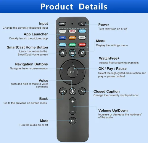 Miniatura 3 de XRT260 Control remoto por voz compatible con Vizio Smart TV V-Series M-Series P-Series Controlador de repuesto con Netflix PrimeVideo Xumo Hulu