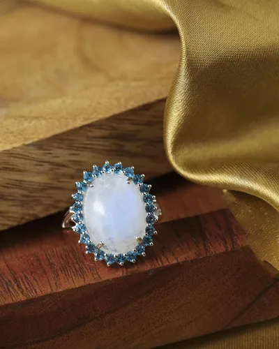 Miniatura 4 de YoTreasure Moonstone London Blue Topaz 925 - Anillo grueso de plata esterlina