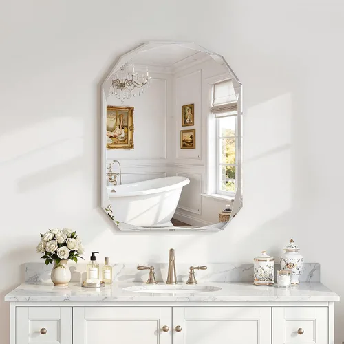 Suidia Espejo de baño, espejo de pared de 20 x 30 pulgadas, espejo de baño sin marco con borde biselado para dormitorio, sala de estar, entrada,