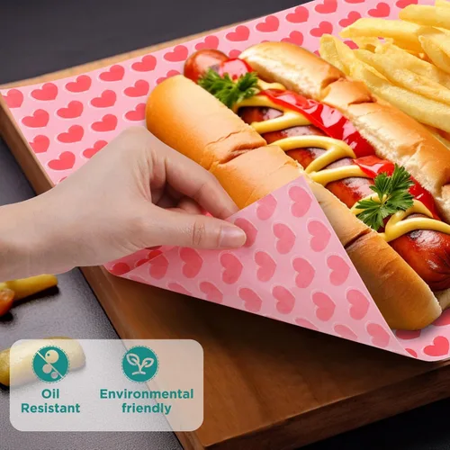 Miniatura 3 de GeeRic Hojas de papel encerado para delicatessen, 100 unidades, forro de cesta de comida para el día de San Valentín para sándwiches y papas fritas