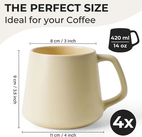 Miniatura 2 de MIAMIO - Juego de 4 tazas de café / tazas de café grandes de cerámica (14 onzas) - Taza para capuchino, té, espresso - Aptas para microondas
