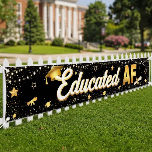 KatchOn | Decoraciones de graduación 2026 | Pancarta de graduación educada AF – XtraL, 120 x 20 pulgadas, negro y dorado – Decoración de letrero de
