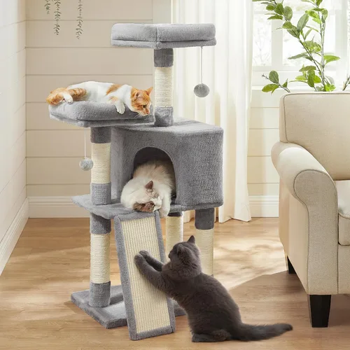 Miniatura 9 de Feandrea Árbol para gatos, torre para gatos de 45.3 pulgadas, condominio de felpa con poste rascador, rampa, perca, cueva espaciosa, para espacios