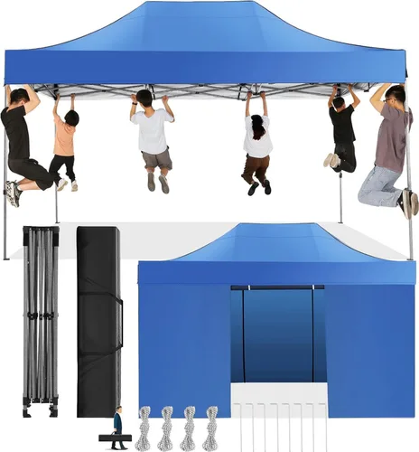 Miniatura 30 de COBIZI Toldo desplegable de 6.6 x 6.6 pies sin pared lateral, toldo resistente UPF 50+ para todas las estaciones, resistente al viento e Azul