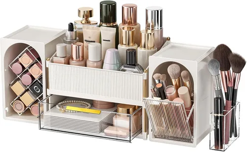 Miniatura 15 de INVSSENE Organizador de maquillaje apilable, almacenamiento de perfume para cuidado de la piel, lápiz labial cosmético, máscara facial, paletas