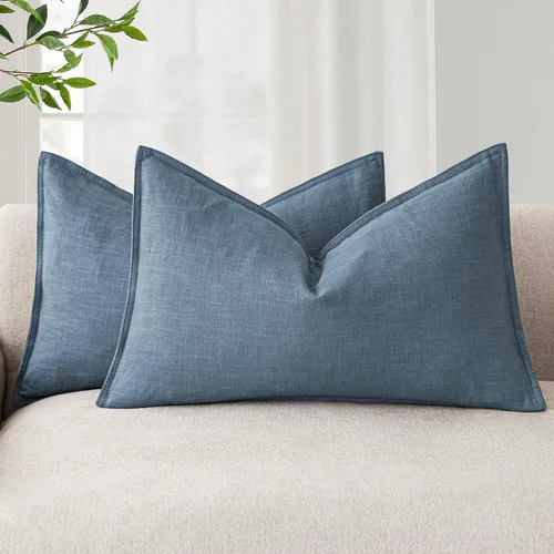Miniatura 82 de Foindtower Paquete de 2 fundas de almohada decorativas de lino y liso, funda de cojín decorativa suave, estilo bohemio campestre para silla, sofá