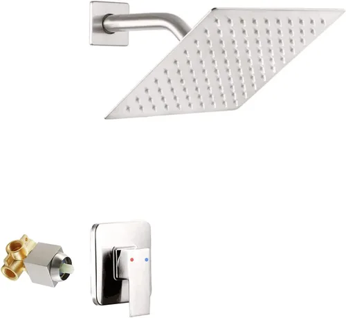 Miniatura 15 de Cabezal de regadera de color negro mate con una sola función, kit de ajuste de regadera con válvula de paso, sistema completo de llave de regadera