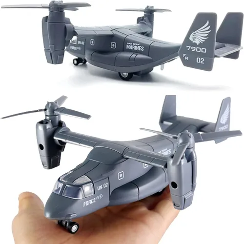 Miniatura 6 de Avión de helicóptero de transporte militar de metal fundido a presión - Modelo de aleación a escala 1:400, juguete de avión rotor gemelo, Tiltrotor