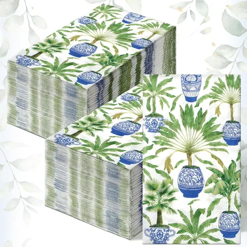 Miniatura 13 de Jetec 100 servilletas de papel de playa costeras para baño, desechables, para invitados, náutico, océano, mar, azul, estrella de mar, toallas