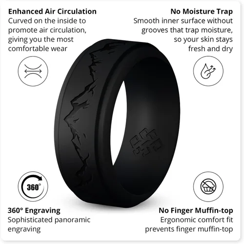 Miniatura 36 de Knot Theory Anillo de silicona para hombre, grabado de montaña, ondas, bosque, ancho de banda de 0.315 pulgadas, transpirable, ajuste cómodo