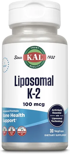 KAL Suplemento liposomal de vitamina K2 con MK7 de 100 mcg - Alta absorción, tecnología liposomal - Soporte óseo avanzado, vegano, sin gluten, hecho