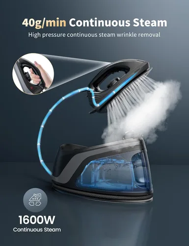 Miniatura 6 de Plancha de vapor de 1500 W y vaporizador vertical, calefacción rápida, placa recubierta de cerámica, esfera de termostato precisa, autolimpieza
