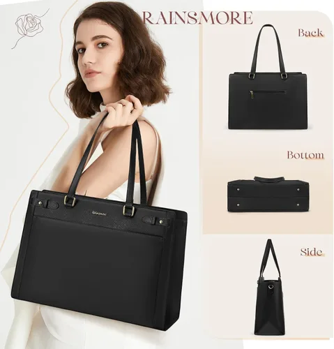 Miniatura 2 de Bolso para laptop RAINSMORE para mujer de 15.6 pulgadas, bolsa de mano y hombro fabricada en cuero vegano PU, impermeable, maletín de diseñador
