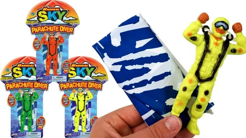 Miniatura 7 de JA-RU Juguetes de paracaídas para niños (paquete de 6) figuras de acción de paracaídas voladoras rojas, amarillas o verdes Juguetes de recreo al