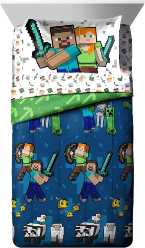 Miniatura 2 de Jay Franco Juego de edredón Minecraft Individual de 5 piezas - Incluye juego de sábanas y fundas de almohada - Ropa de cama para niños súper suave