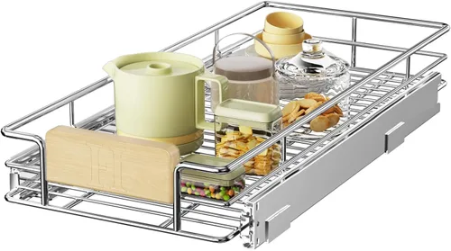 Miniatura 21 de LOVMOR Organizador de gabinete extraíble con mango de madera, 16½ pulgadas de ancho x 21½ pulgadas, organizador deslizante para cocina, despensa 1