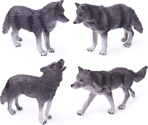UANDME Juego de 4 figuras de juguete de lobo, figuras de animales de lobo, decoración de pastel familiar, regalo para niños (gris)
