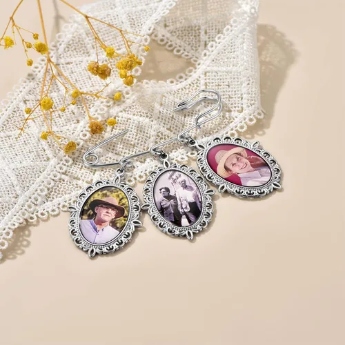 Miniatura 9 de Custom4U Abalorios de fotos de ramo de boda personalizados con 1 a 4 fotos conmemorativas Boutonniere para novia o recuerdo funerario para madre