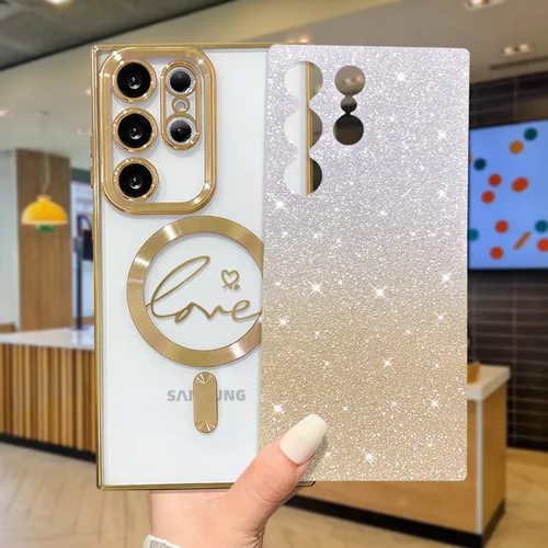 Miniatura 85 de ZONRW - Funda para Samsung Galaxy S22 Ultra magnética, para mujeres y niñas, cubierta trasera suave, lujosa, con corazón de amor, bling, degradado
