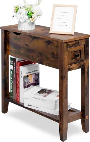 Miniatura 5 de Mesa auxiliar con cargador; mesa auxiliar de cereza con parte superior móvil y estación de carga; mesa auxiliar estrecha con gabinete