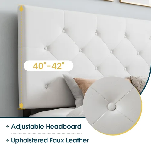 Miniatura 4 de WEEWAY Base de cama de plataforma de tamaño matrimonial con 4 cajones de almacenamiento, cabecera capitonada con botones de costura de diamante