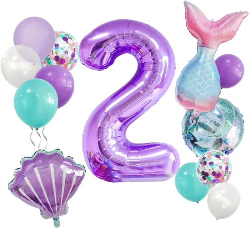 Miniatura 9 de Decoraciones de cumpleaños de sirena número 1: 13 globos de cola de sirena
