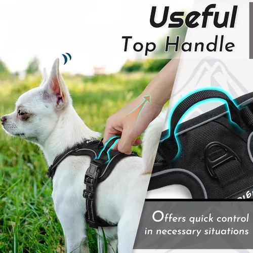 Miniatura 5 de Eagloo Arnés para perro pequeño, sin tirones, chaleco de servicio con tiras reflectantes y asa de control, ajustable y cómodo para caminar, arnés