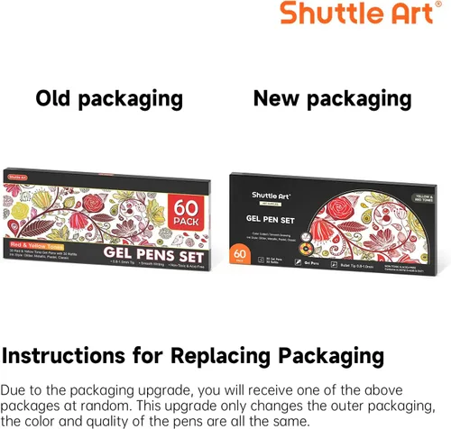 Miniatura 8 de Shuttle Art Paquete de 60 bolígrafos de gel de tono rojo amarillo, 30 bolígrafos de gel rojo, naranja, amarillo, con 30 recambios para adultos