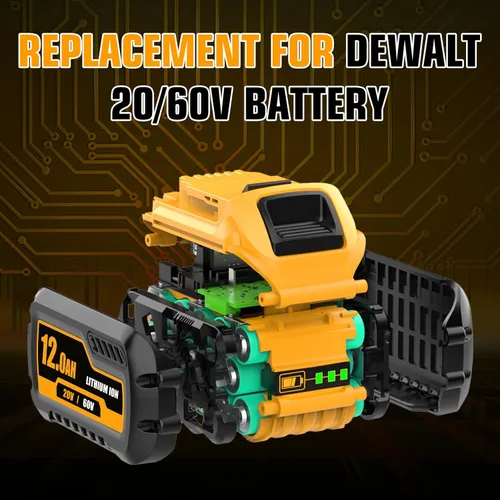Miniatura 2 de Paquete de 2 baterías de alta capacidad de 12000 mAh y cargador DCB105 de repuesto para batería de iones de litio Dewalt 20V/60V MAX compatible