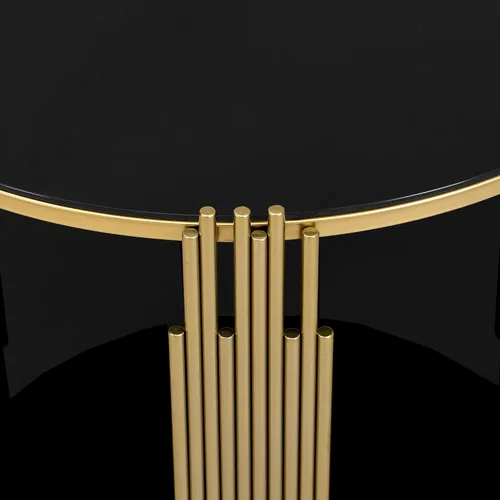 Miniatura 8 de Mesa de centro de vidrio templado de 31.5 pulgadas, moderna mesa de té dorada de 2 niveles con estante inferior, mesas centrales de lujo con marco