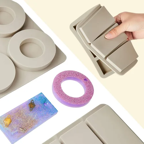 Miniatura 4 de Patelai 2 moldes de silicona para derretir cera de resina de Navidad, molde de llavero redondo rectangular de fundición epoxi para fabricación