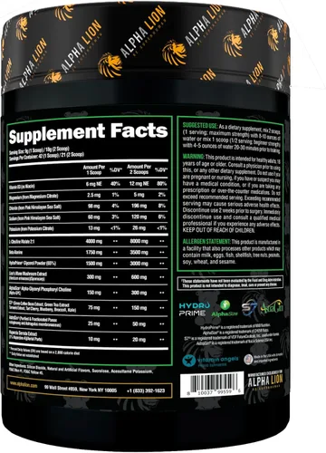 Miniatura 2 de ALPHA LION Superhuman Pump Polvo Pre Entrenamiento, Suplemento Pre Entrenamiento con Cafeína Nootrópica y Sin Estimulantes, Potenciador de Óxido