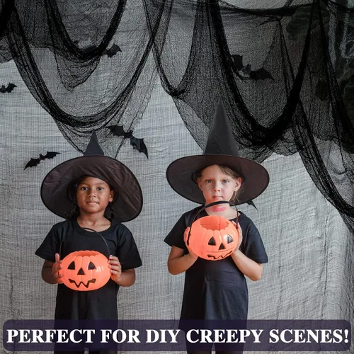 Miniatura 5 de ZeeDix Paquete de 6 paños espeluznantes negros de Halloween de 30 x 75 pulgadas, decoración de Halloween, tela de gasa espeluznante negra