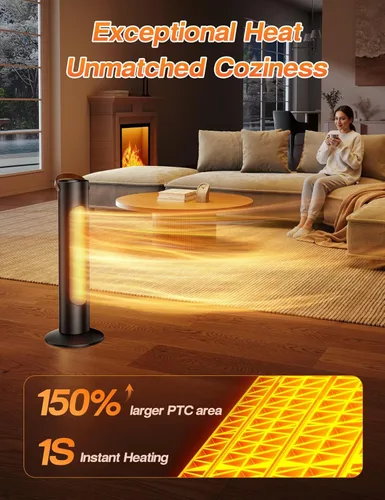 Miniatura 4 de Combo de calentador de torre y ventilador de 25 pulgadas para uso en interiores, calentadores eléctricos de 1500 W, 6 protecciones de seguridad