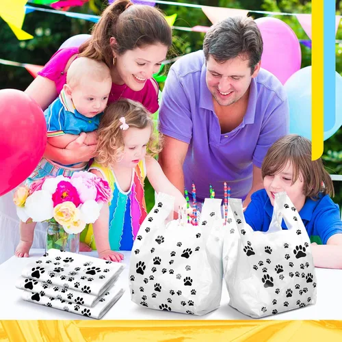 Miniatura 7 de Outus 50 bolsas con estampado de patas, bolsas de regalo para mascotas, bolsa de plástico para cachorros, suministros de decoración de cumpleaños