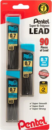 Minas de recambio Pentel Super Hi Polymer, 2 pulgadas, 90 piezas (C25BPHB3-K6), Gris