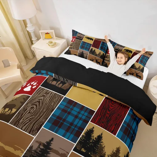 Miniatura 43 de Erosebridal Funda de edredón rústica de ciervo, tamaño individual, funda de edredón de retazos de oso para niños, adolescentes y adultos, juego