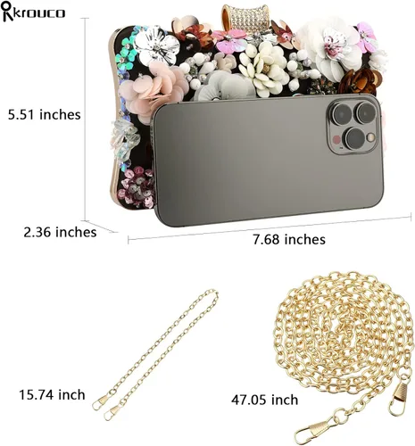 Miniatura 4 de Rkrouco Bolso de mano floral para mujer, bolso de mano de flores coloridas con diamantes de imitación de metal
